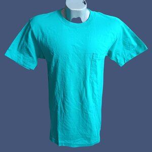 Vintage T-shirt Large Single Stitch Royal Comfort JCPenney Teal Crewneck Pocket